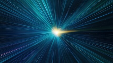Poster - A vibrant explosion of light and color, depicting a cosmic scene with rays emanating from a central source, creating a sense of depth and motion, Green Technology.