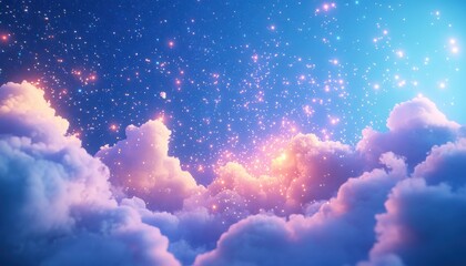 Aufkleber - Dreamy Pink And Blue Clouds With Sparkling Glitter And Stars Night Sky