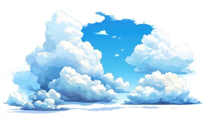 Aufkleber - Fluffy White Clouds and Vivid Blue Sky Digital Painting