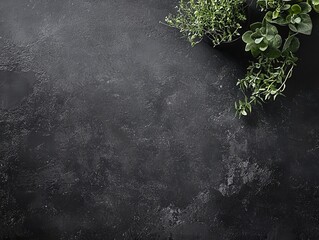 Poster - Fresh Green Herbs on Dark Textured Background