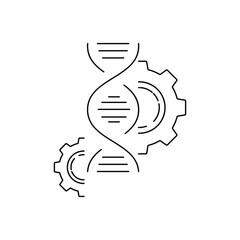Fototapete - thin line gene and gear like dna editing icon. concept of error correction or molecule cloning or sequencing. flat linear trend modern logotype graphic stroke design isolated on white background
