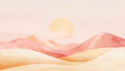 Poster - Pastel Pink and Gold Desert Mountain Sunset Landscape