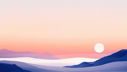 Poster - Pink And Blue Low Poly Sunset Landscape