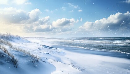 Aufkleber - Snowy Beach Landscape Under a Winter Sky