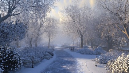 Aufkleber - Snowy Path Through a Sunlit Winter Forest