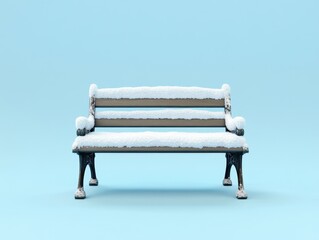 Aufkleber - Snowy Wooden Bench on Blue Background