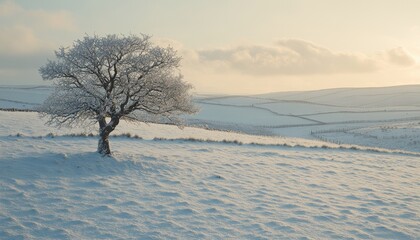 Aufkleber - Solitary Snow Covered Tree in a Winter Landscape