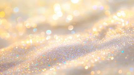 Dense gold blue glitter particles sunny sand bright yellow bokeh horizontal