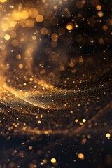 Poster - Magical golden particles flowing on a black background creating an abstract scene