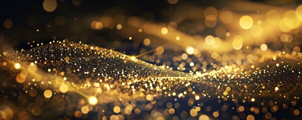 Poster - Golden particles create a magical wave with a bokeh effect in this abstract image