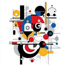 Poster - Abstract Illustration Featuring Interconnected Layers with Geometric Shapes and Vibrant Colors in a Modern Artistic Style
