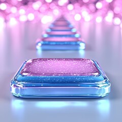 Poster - Colorful Abstract Illustration of Shimmering Glass Blocks with Bright Reflections and a Soft Background in Shades of Pink and Blue