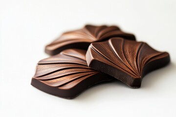 Poster - Delicate chocolate shaped like leaves, arranged elegantly on a neutral background for a sweet treat display