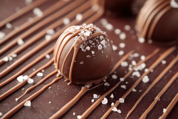 Poster - Indulgent handcrafted chocolate truffles with a sprinkle of sea salt on a textured surface