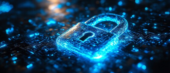 Leinwandbilder - Vibrant and symbolic blue padlock, glowing with light and security symbols, perfect for concepts related to digital protection, privacy, and cybersecurity, highly detailed, 4K UHD