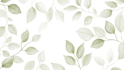 Poster - Olive Green Leaves on White Background Seamless Pattern