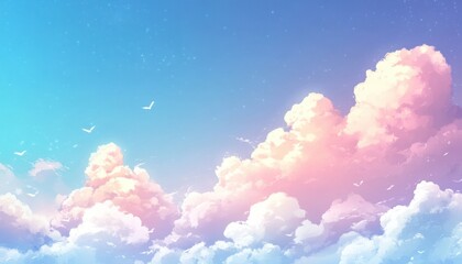 Aufkleber - Pastel Pink and Blue Sky with Fluffy Clouds Digital Art