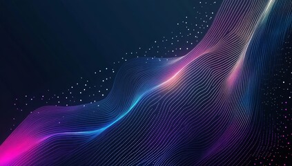 Poster - Abstract digital wave design in dark space, glowing lines, data points.  Background use