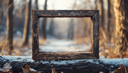 Aufkleber - Rustic Wooden Frame in Snowy Winter Forest
