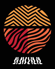 Poster - an eye-catching graphic of an abstract design, comprised of orange, red, and yellow. The design features a series of lines, curves, and patterns against a dark background