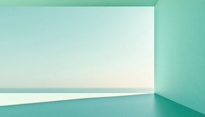 Aufkleber - Serene Teal Minimalist Room with Ocean View