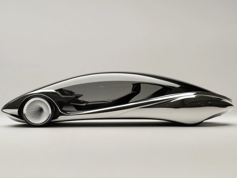 Sleek Chrome Futuristic Concept Car Side Profile
