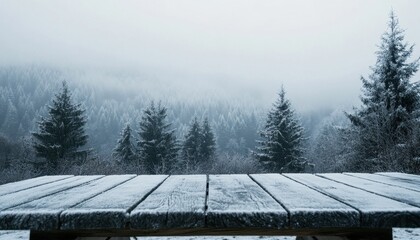 Aufkleber - Snowy Winter Landscape with Wooden Table