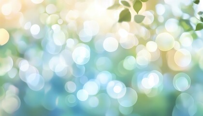 Aufkleber - Soft Focus Bokeh Background with Green and Blue Leaves