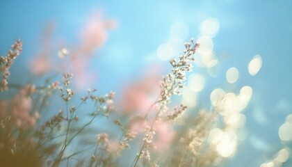 Poster - Soft Pastel Flowers in Sunlight Delicate Floral Bokeh Background
