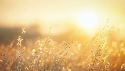 Poster - Warm Golden Hour Sunset Over a Field of Grass
