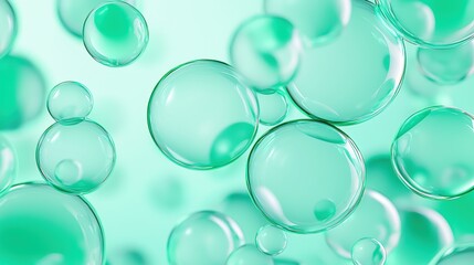 Poster - A serene image of translucent bubbles floating against a soft green background, evoking a sense of calm and tranquility, Green Technology.