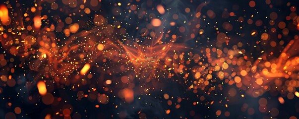 Poster - Dark background with luminous particles and fiery sparks in an abstract formation