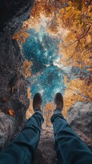 Wall Mural - a person looks upward towards a starry night sky through trees