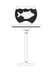 Poster - dead fish floating in round fishbowl placed on table stand 2d line object. aquarium pet neglect, los