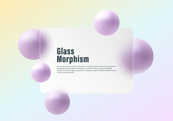 Poster - vector gradient background with transparent partition and floating spheres in glass morphism style. 