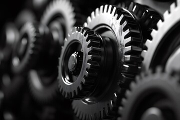 Fototapete - Interlocking metal gears rotating smoothly in a complex mechanism