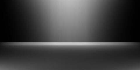 Poster - Black studio background with lights shining on the floor, black wall room with spotlights, edited illustration used for product display.
