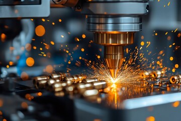 Aufkleber - Industrial laser engraving metal components with sparks flying
