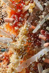 Poster - Abstract pharmaceutical background with pills, tablets, and capsules suspended in liquid