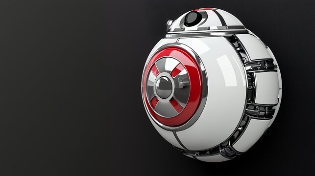 Spherical White and Red Robot on Dark Gray Background