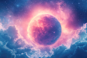 Poster - A vibrant planet surrounded by a cosmic scene, portraying the beauty and mystery of the universe in colors.