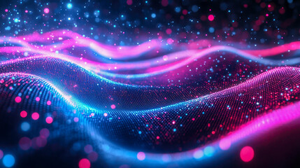 Poster - Dynamic abstract representation of pink and blue waves, casting an emotional atmosphere of creativity and wonder.
