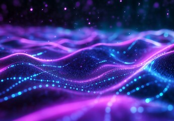 Poster - Abstract glowing data waves in dark space