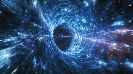 Poster - A vibrant swirling tunnel through space toward a starry black hole