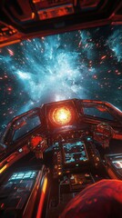 Poster - Interior view shows a spaceship heading through outer space