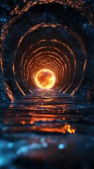 Poster - A Glowing Orb Illuminated A Stone Tunnel With Circular Layers