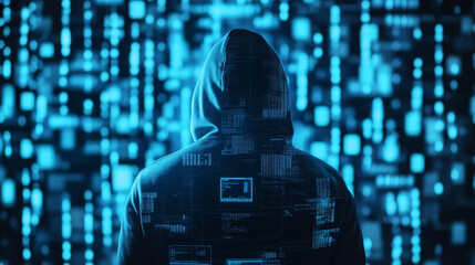 Poster - Hacker attacking server or database. Network security, Database secure and personal data protection.
