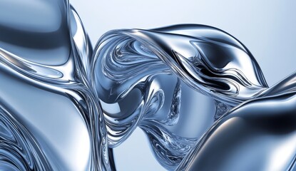 Poster - Abstract Liquid Metal Flow, Studio, Light Blue Background