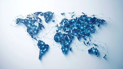 Poster - World map with nodes linked by lines.  World map 3D for infographics elements. Design information, business graph and chart. Vector illustration. 
