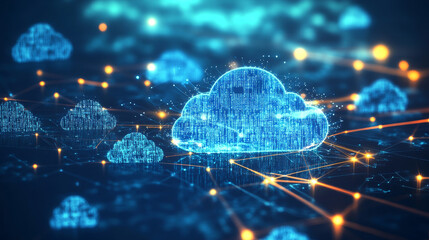 Poster - Isometric modern cloud technology and networking concept. Web cloud technology business. Internet data services vector illustration.